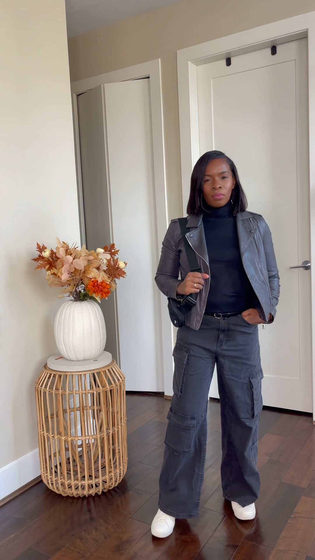 Cargos in motion. Also a leather jacket can add luxe feel to any casual outfit. It can be oversized or not. 

#LTKSeasonal #LTKover40 #LTKVideo