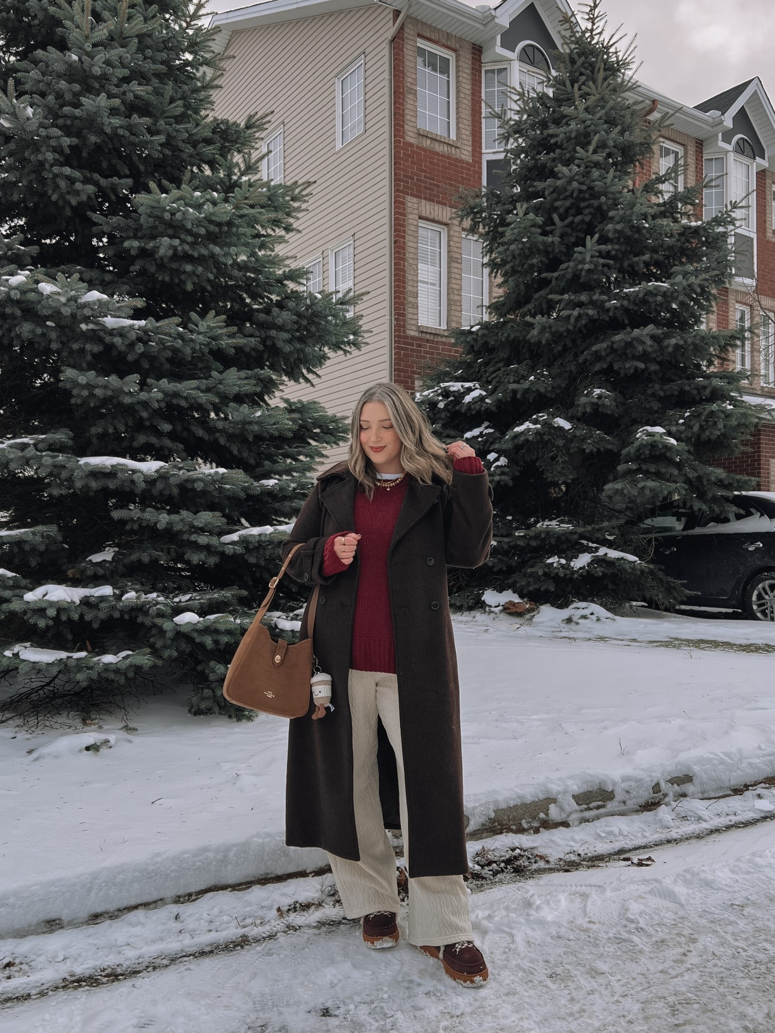 Comfy winter outfit! Cream cable knit wide leg lounge pants, wearing my usual size L. Also wearing L in the softest burgundy chenille sweater. I love the high neck on this white tee for layering! Wearing L. This chocolate brown wool trench coat is such a good winter staple piece, wearing L. My Sorel snow boots are waterproof and so warm! Consider sizing up if you plan to wear thick socks


#LTKsale #LTKmidsize #LTKwinter