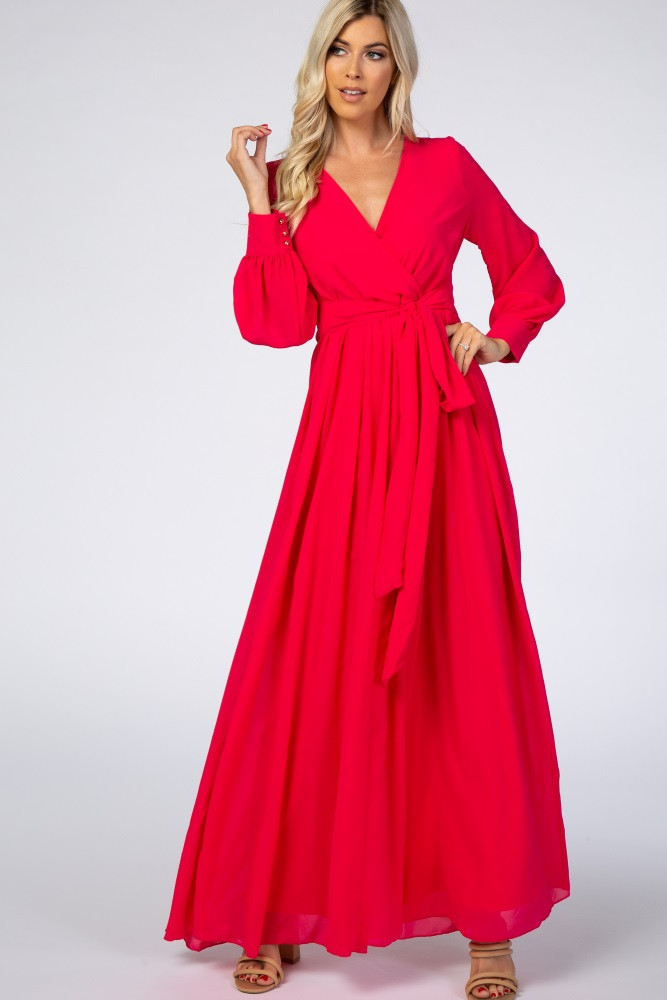 Pink Chiffon Long Sleeve Maxi Dress | PinkBlush Maternity