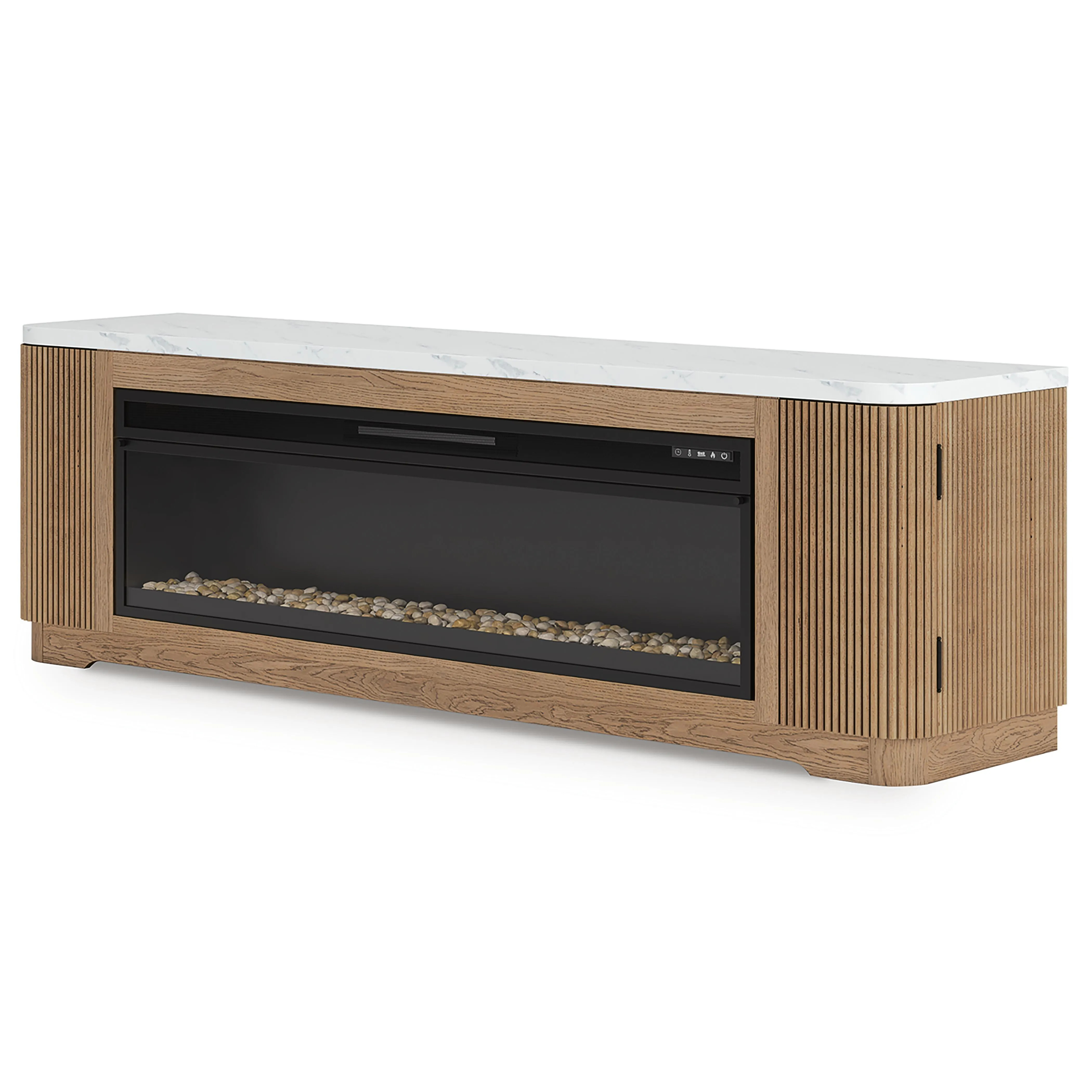 Camdill 80" TV Stand with Electric Fireplace, Light Brown | Ashley