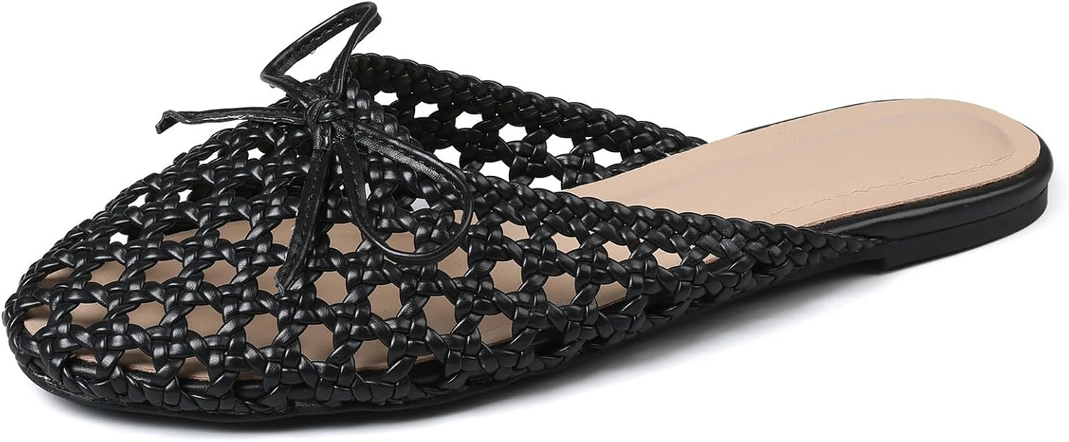 Lyrisiphy Round Toe Woven Mule Flats Women Mesh Flat Sandals | Amazon (US)