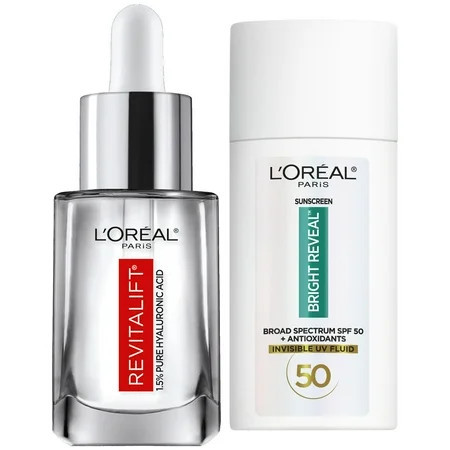 L'Oreal Paris Revitalift Hyaluronic Acid Serum and Bright Reveal SPF 50 Sunscreen Lotion Set | Walmart (US)