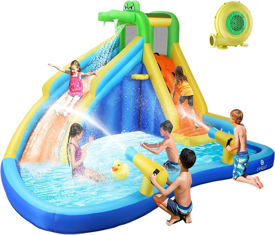 DREAMVAN Inflatable Water Slide, Kids Bounce House Water Park with Splash Pool, Climbing Wall, Ba... | Amazon (US)