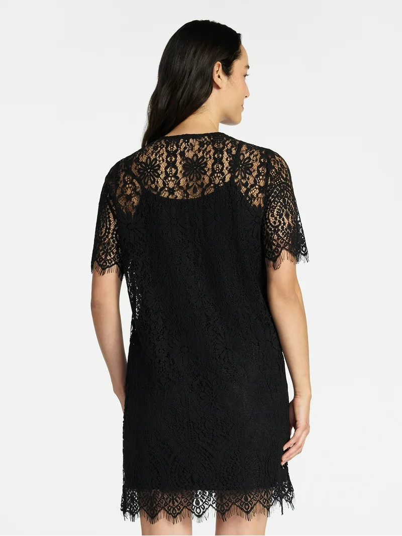 Time and Tru Women's Mini Lace Shirtdress, Sizes XS-XXXL | Walmart (US)