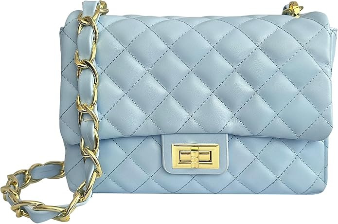 Medium Quilted Leather Crossbody Bag, Designer Soft Shoulder Light Purse, Outer Back Pocket | Amazon (US)