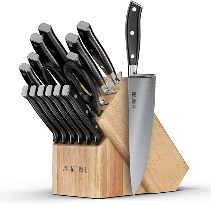 Yatoshi 15 Piece Black Knife Block Set - Pro Kitchen Knife Set Ultra Sharp High Carbon Stainless ... | Amazon (US)