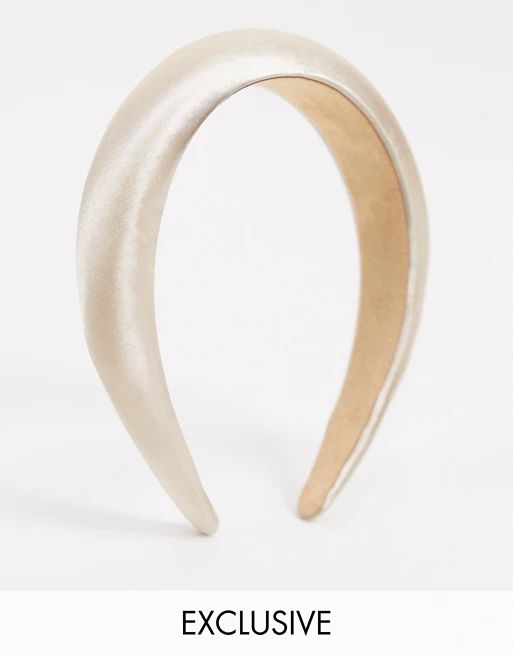 My Accessories London Exclusive padded headband in pale gold satin | ASOS (Global)