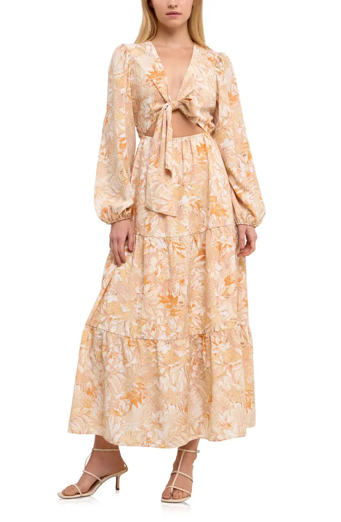 Free the Roses Tie Front Cutout Long Sleeve Maxi Dress | Nordstrom | Nordstrom