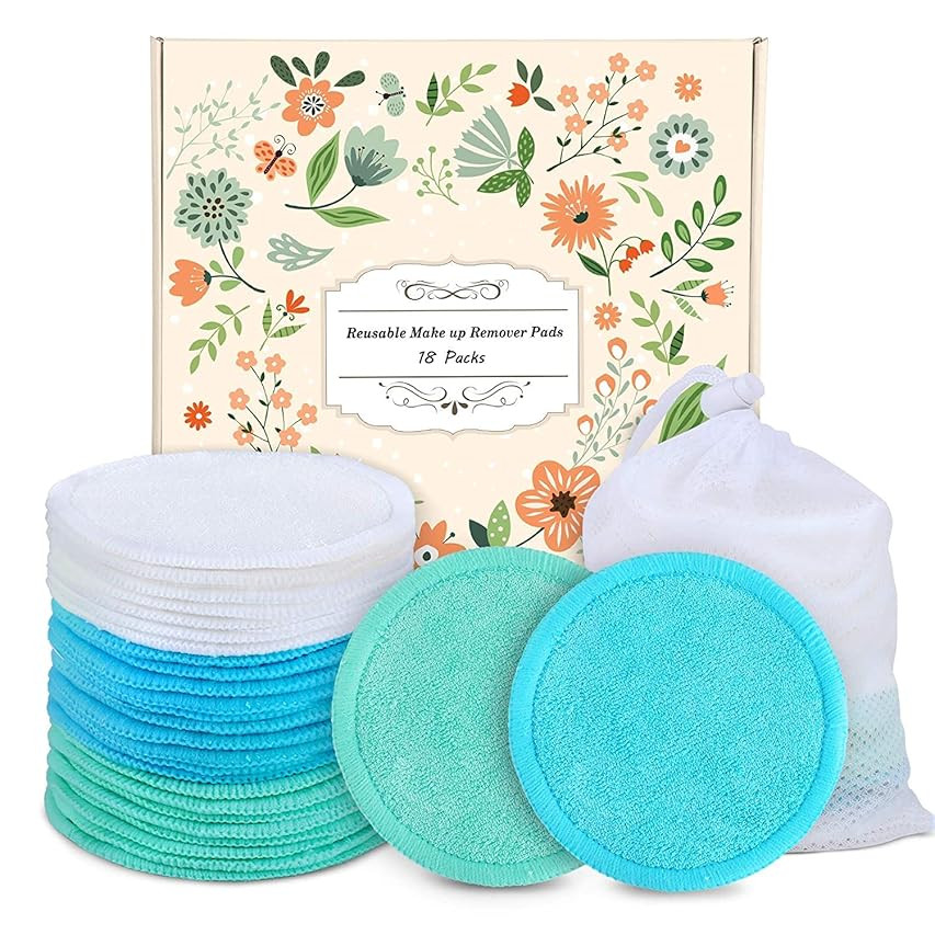 Reusable Cotton Rounds - 18 Pack 100% Organic Reusable Cotton Pads with Washable Laundry Bag Makeup  | Amazon (US)
