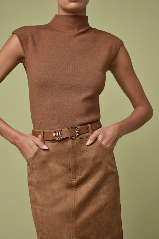 Suki Light Brown Mock Neck Cap Sleeve Sweater Top | Lulus