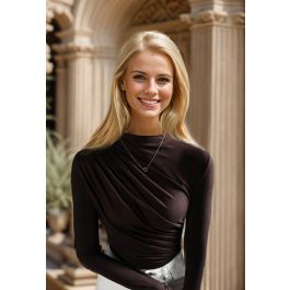 Ruched Long Sleeves Top in Brown | Chicwish