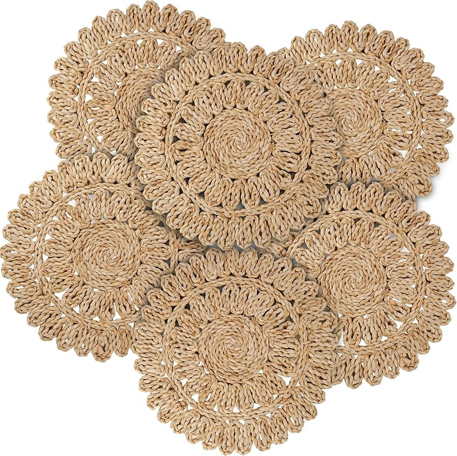 13.8" Corn Husk Woven Round Placemats Set of 6 - Wicker Boho Farmhouse Placemats - Rattan Table M... | Amazon (US)
