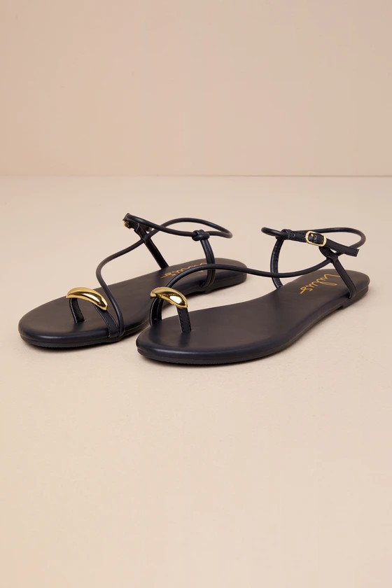 Hendron Black Flat Ankle Strap Sandals | Lulus