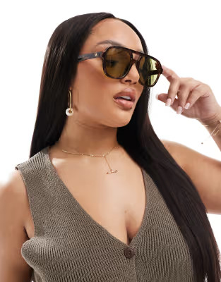 AIRE – Whirlpool – Piloten-Sonnenbrille in dunkler Schildpatt-Optik mit grünen Gläsern | ASOS (Global)