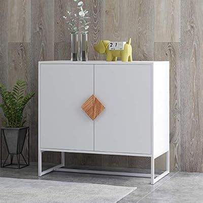 RASOO Sideboard 2 Doors White Modern Kitchen Buffet Storage Cabinet Cupboard Furniture with Solid... | Amazon (US)