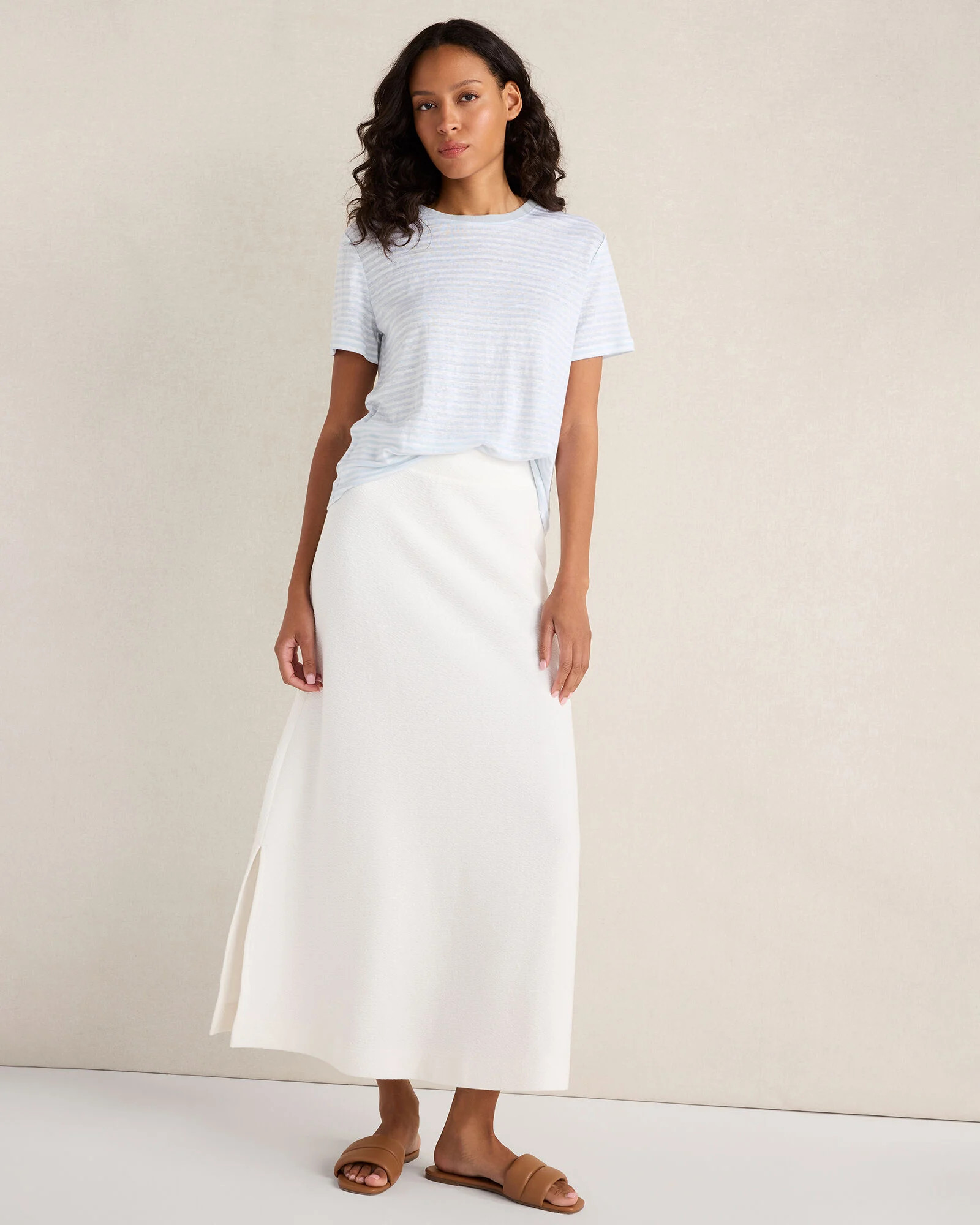 Cotton Blend Textured Midi Skirt | Talbots