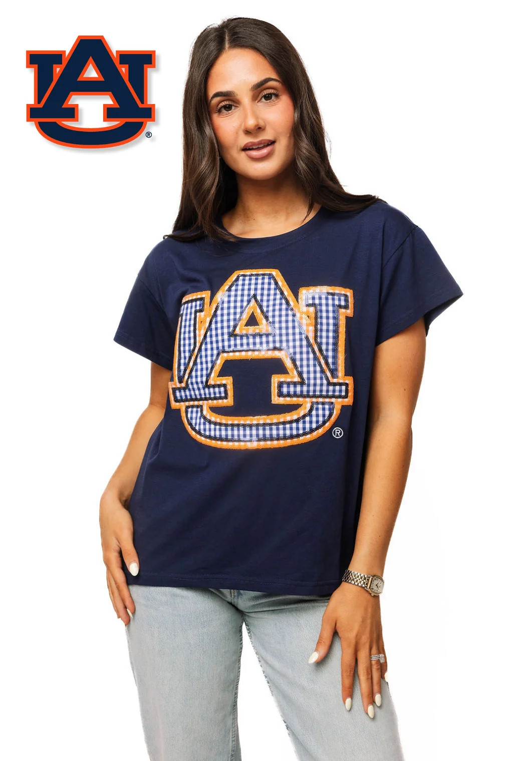Licensed Auburn Gingham Mascot Tee | Queen of Sparkles
