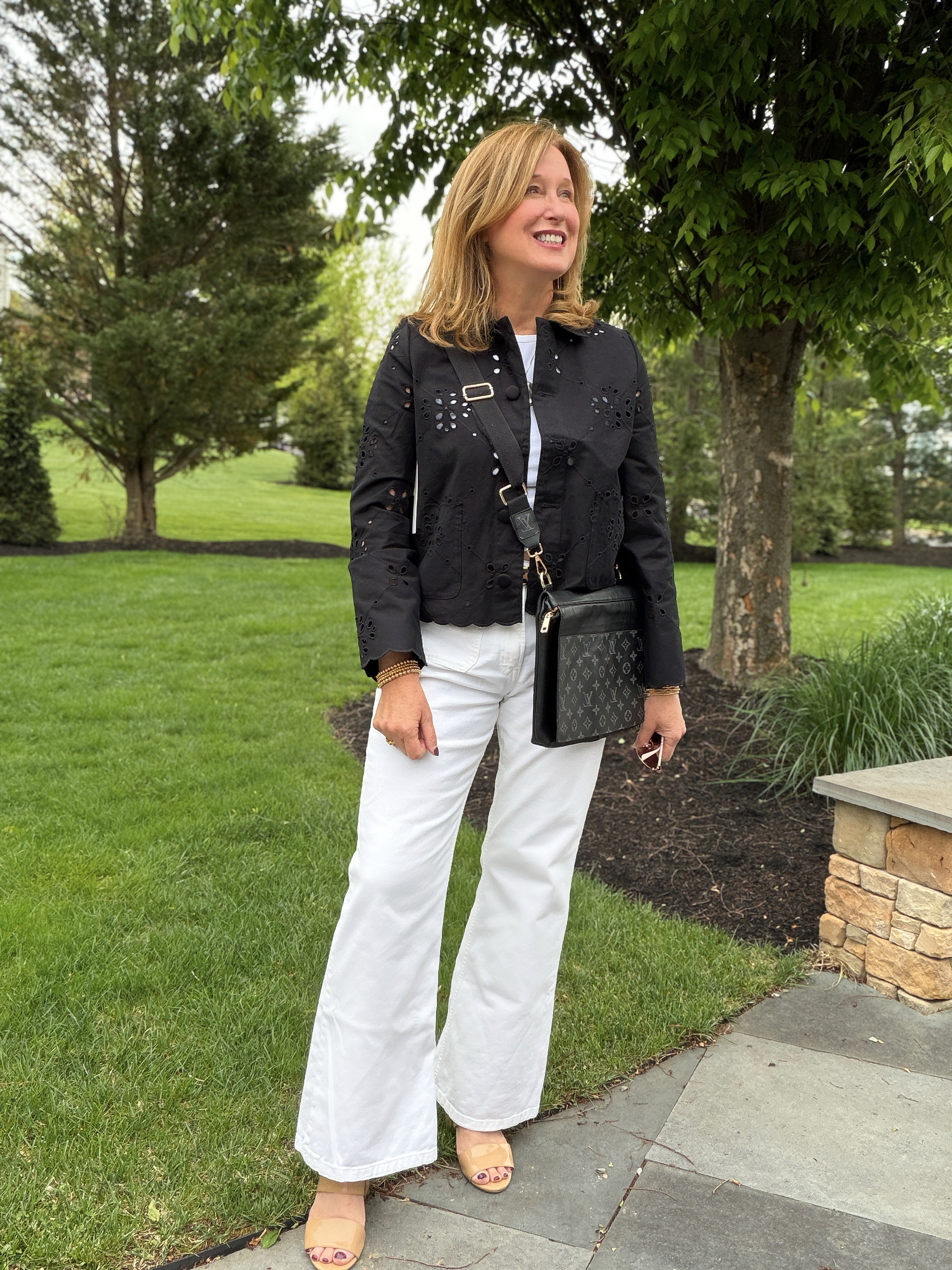 Keeping it classic with black & white. Eyelet jacket for summer. 

 #LTKdayinmylife #LTKSeasonal #LTKWorkwear