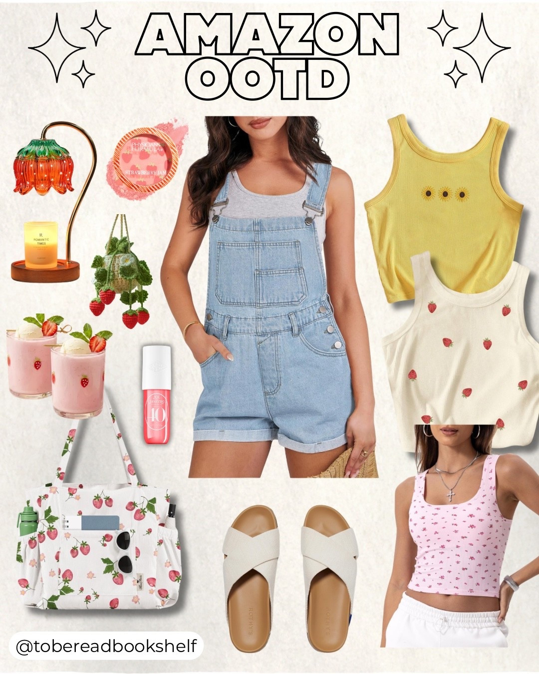 Amazon OOTD ✨ 

If there’s two things I love, it’s strawberries and overalls. 🍓 I couldn’t pick just one tank, so you’re getting options. 😁

Check out my “Amazon OOTD” post collection for more curated styles!

Keywords: floral, strawberry, bag, purse, icon glasses, women’s clothing, women’s fashion, casual style, everyday style, summer, spring, candle warmer, casual, slides, sandals, Spring Outfits 2026, overalls, tank, car accessory, body spray, sunflower, denim

#LTKHome #LTKMidsize #LTKootd
