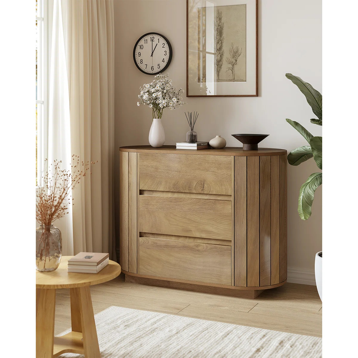 Chic Engineered Wood Nightstand With 3 Spacious Drawers | Wayfair North America
