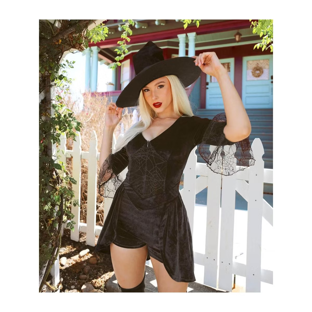 Women's Fancy Witch Halloween Costume w/ Hat - Black Velour WitchOutfit for Adult | Target