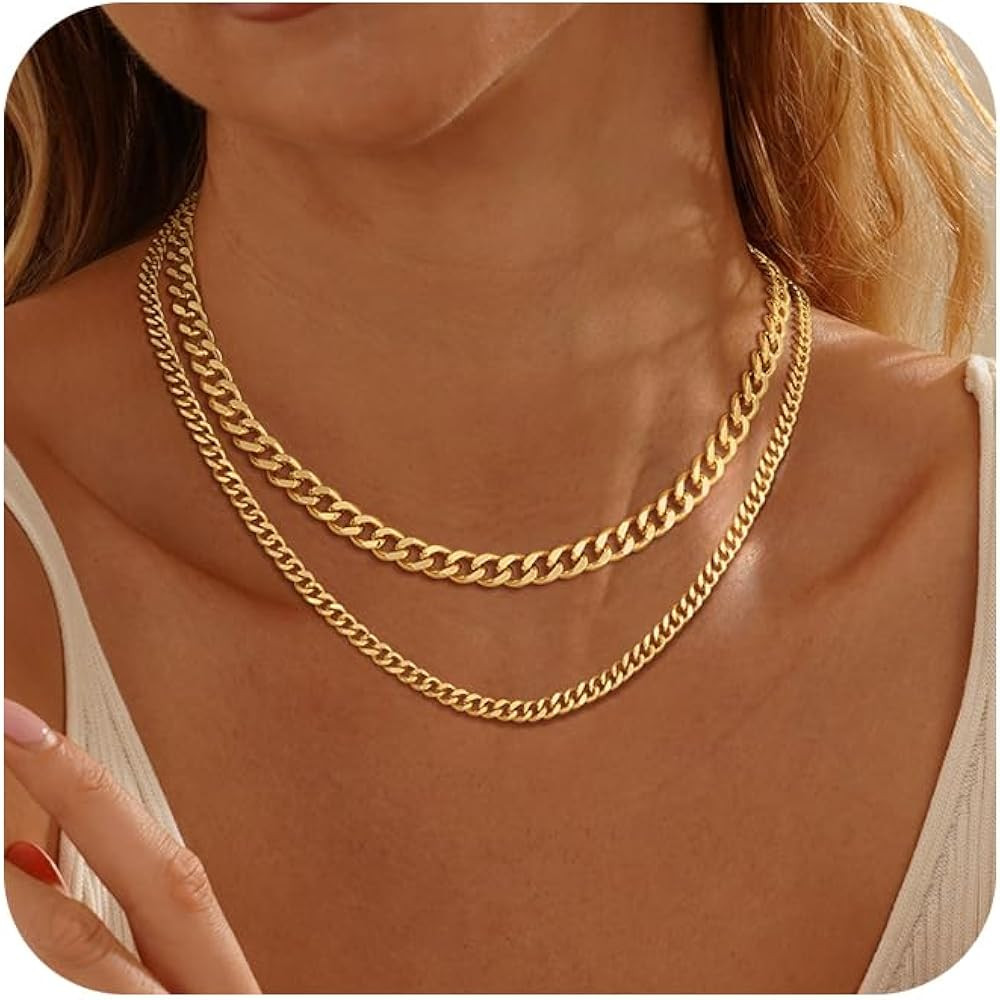 Moodear Gold Necklace for Women 14K Dainty Chunky Gold/Sliver Chain Necklace Cuban Link Paperclip... | Amazon (US)