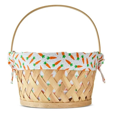 Round Woodchip Basket with Carrots Liner, Natural Beige, 13" x 14", Easter by Way To Celebrate | Walmart (US)