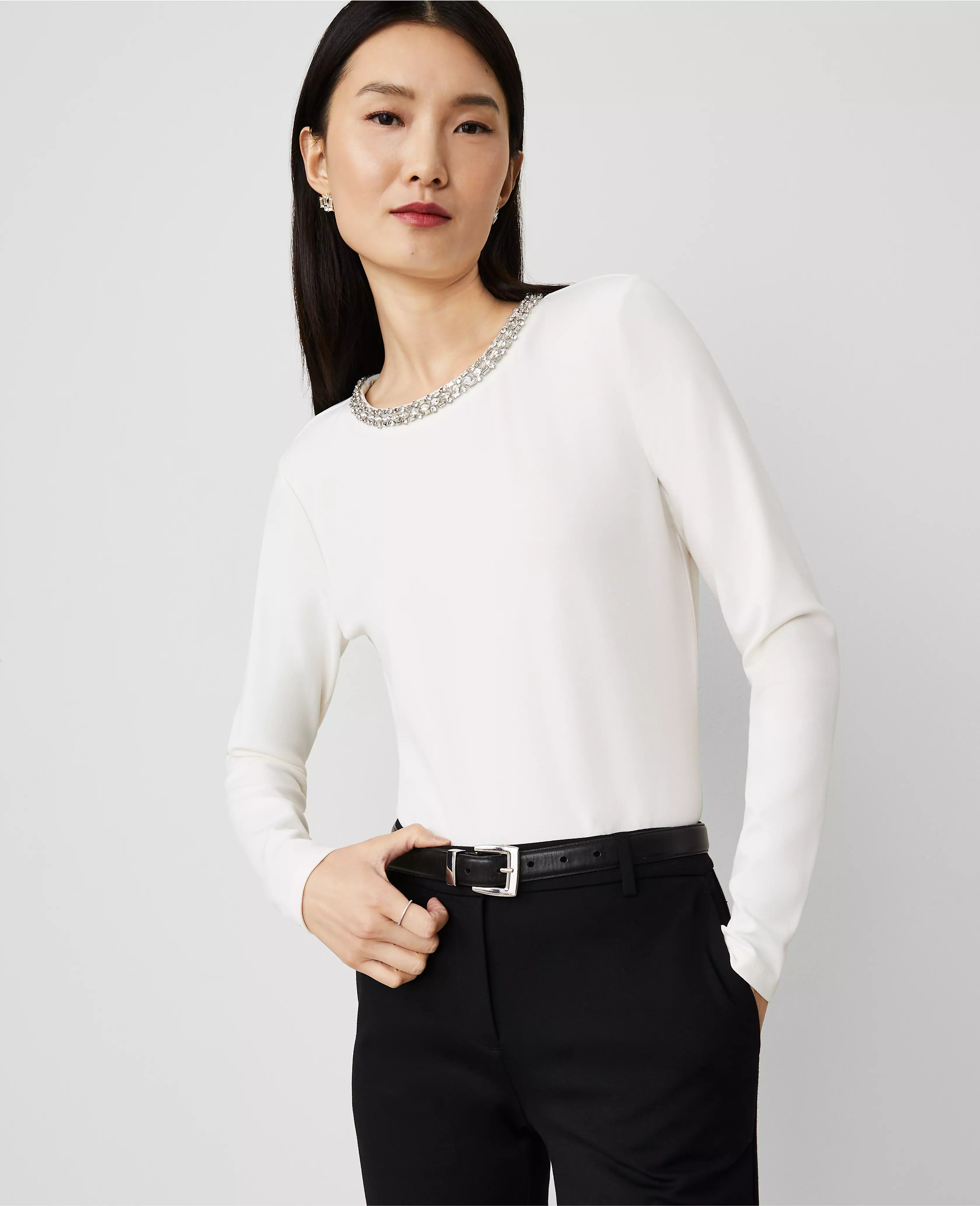 Jeweled-Neck Top | Ann Taylor (US)