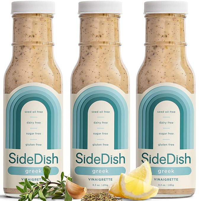 SideDish Zesty Greek Vinaigrette (Pack of 3) - Seed Oil, Dairy & Gluten Free Salad Dressing w/Avo... | Amazon (US)