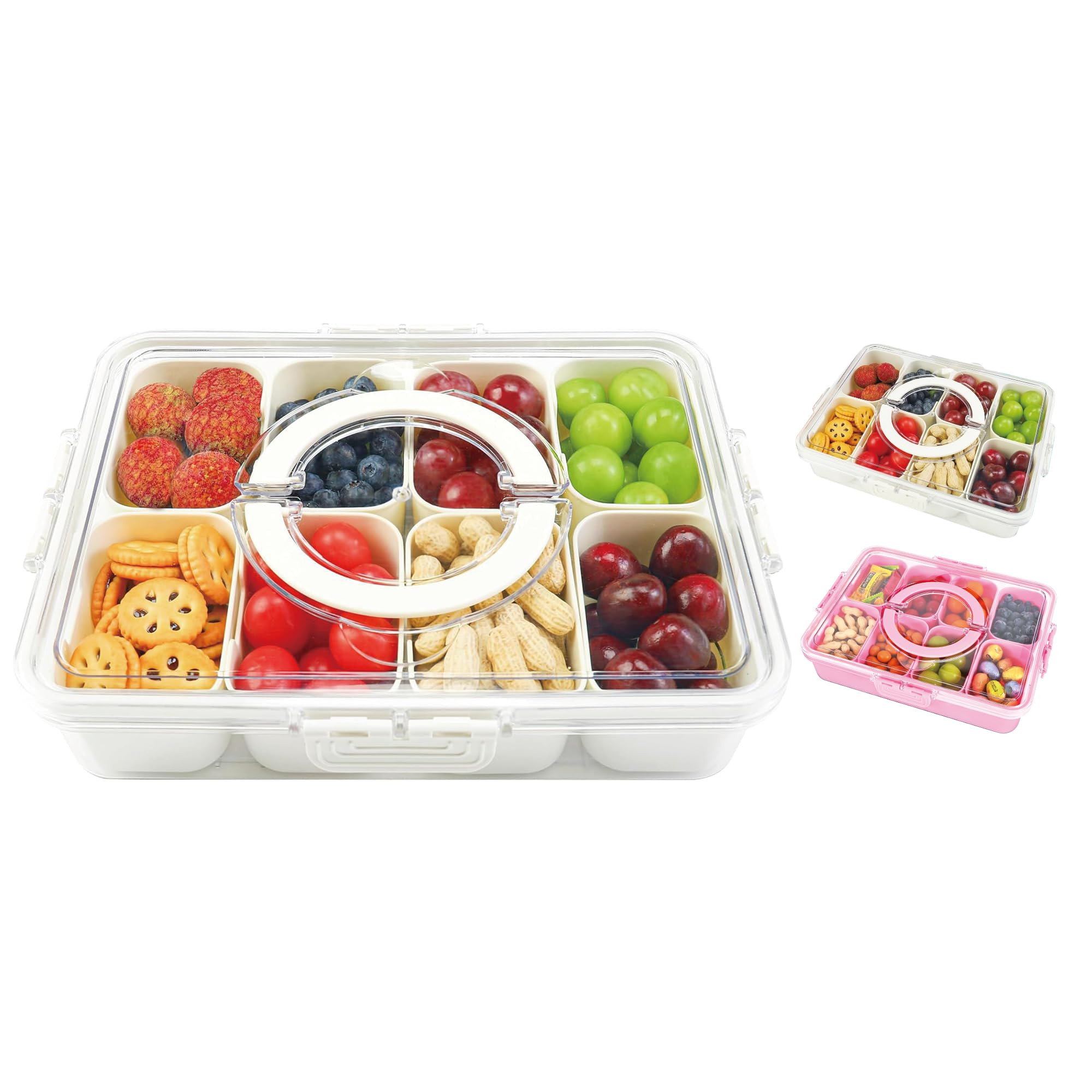 Snackle Box Container, 8 Compartment Divided Serving Tray with Lid and Handle, Snack Box Containe... | Amazon (US)