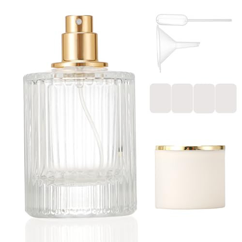 ZHENGYAOYANG 1 Pack Empty Perfume Spray Bottles, 50ML Ribbed Glass Atomizer Spray Bottle for Men and Women, Travel Refillable Perfume Atomizer for Sample Dispenser and Home Decor, White Cap | Amazon (US)