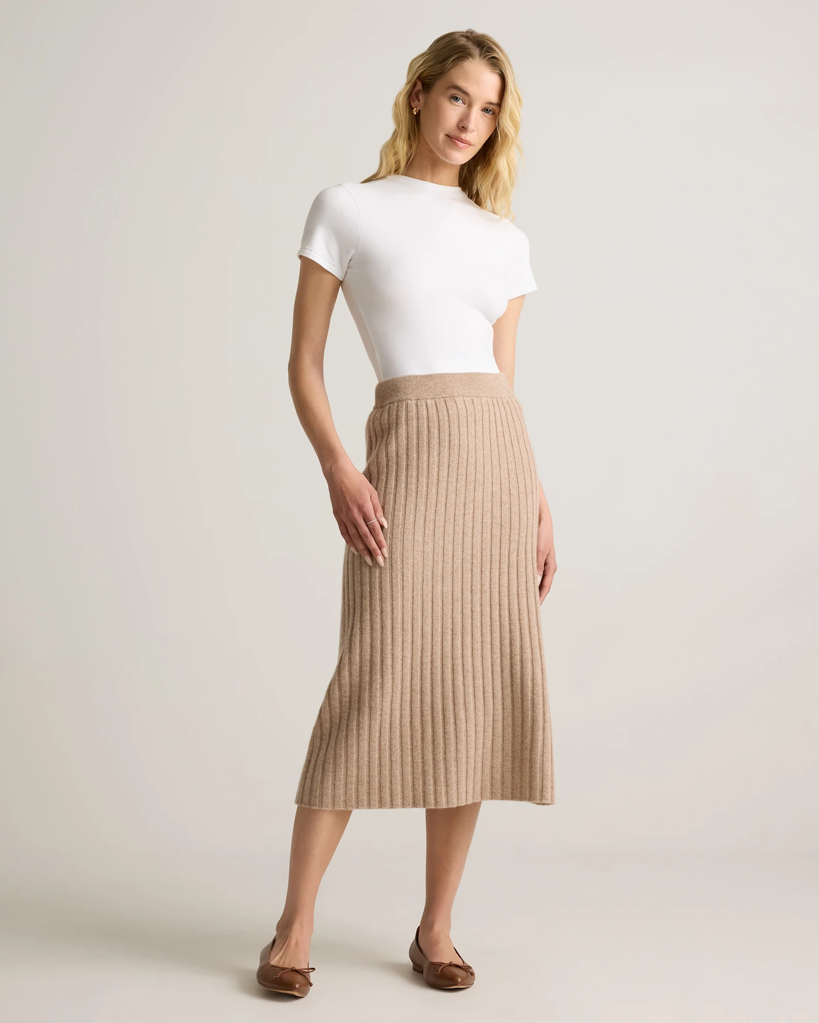Mongolian Cashmere Midi Skirt in Oatmeal | Quince