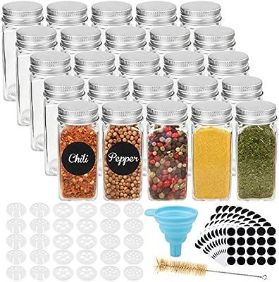 CUCUMI 25pcs 4oz Glass Spice Jars Square Empty Spice Containers with 30pcs Shaker Lids 200pcs Bla... | Amazon (US)