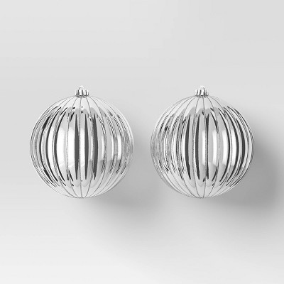 2ct Christmas 200mm Shiny Ribbed Ball with Glitter Ornament Set Silver - Wondershop™ | Target