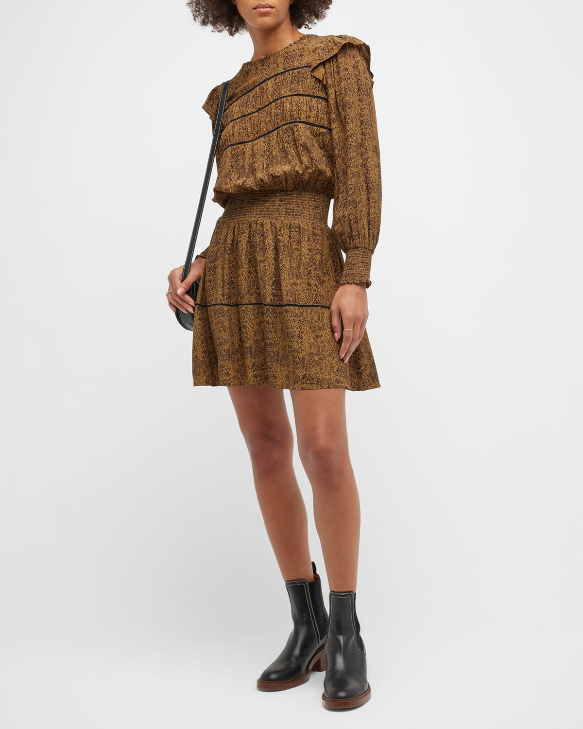 Faren Sepia Python Long-Sleeve Mini Dress | Neiman Marcus