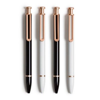 4pk Ballpoint Pens Monterey White-Black with Rose Gold Accents Black Ink - U Brands | Target