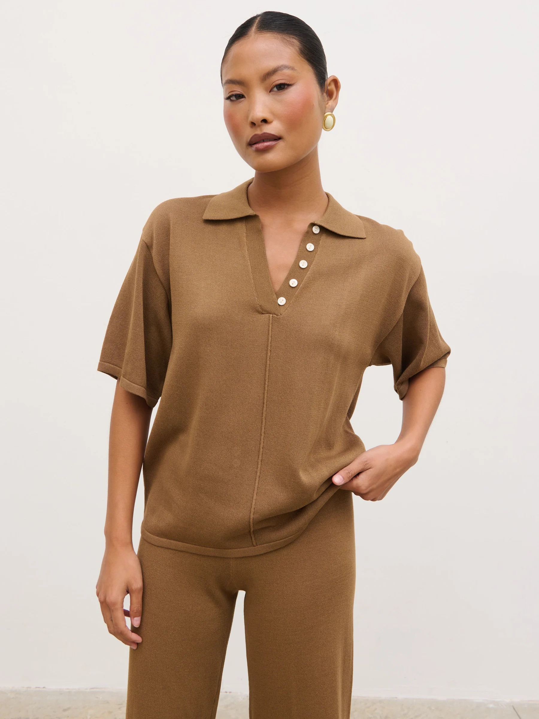 Genie Lightweight Button Detail Trousers - Ginger | Pretty Lavish (UK)