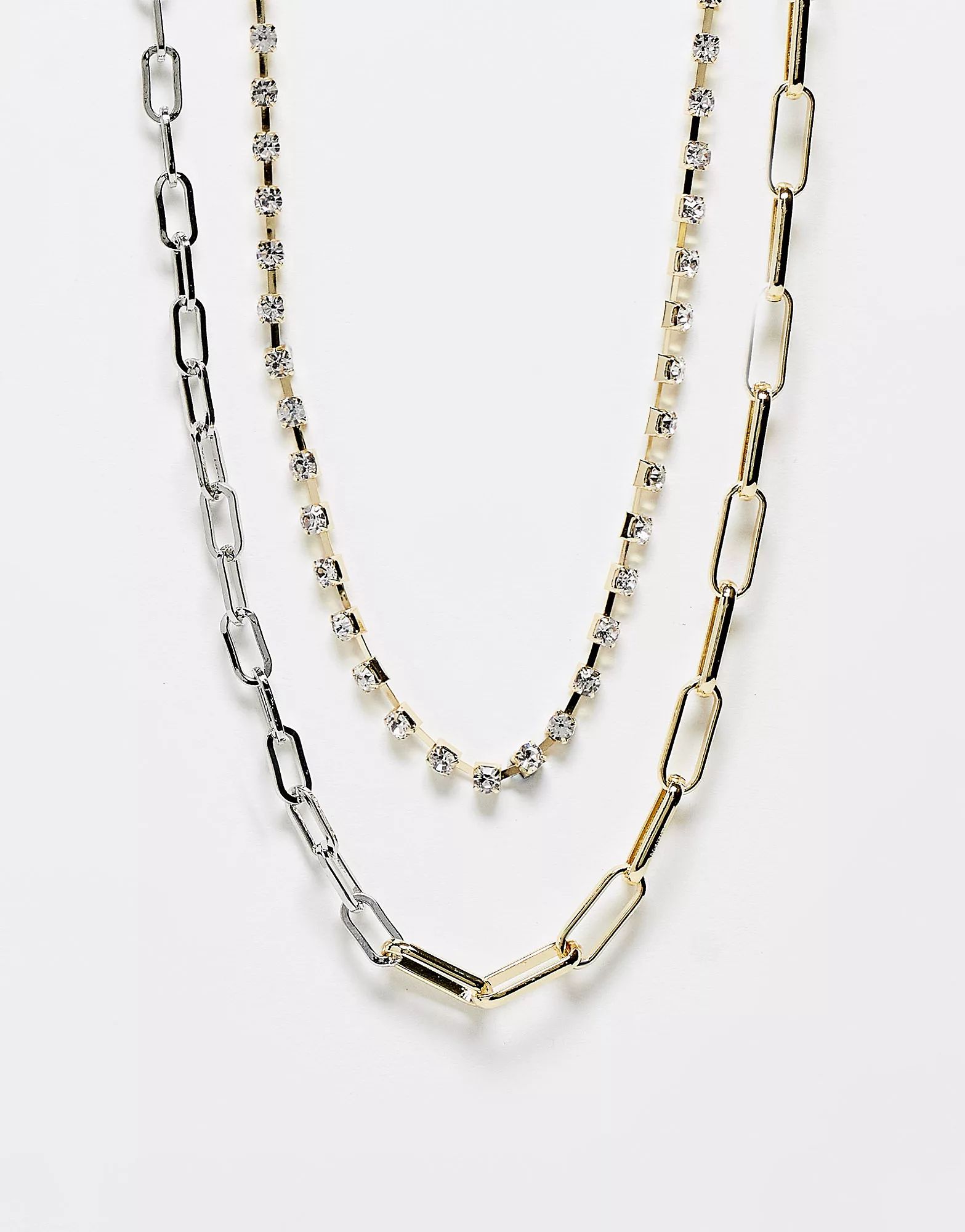 Pieces chain & diamante necklace in gold & silver | ASOS (Global)