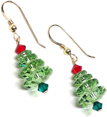 Light Green Crystal Christmas Tree Earrings Sterling or Gold-Filled | Amazon (US)