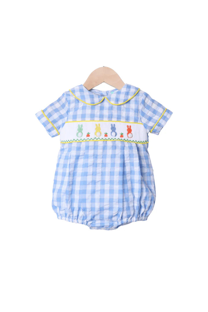 Smocked Peep Blue Seersucker Bubble | The Smocked Flamingo