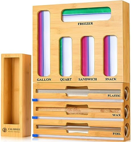 Calmbee 9 IN 1 Storage Bag Organizer for Kitchen Drawer, Bamboo Foil and Plastic Wrap with Cutter... | Amazon (US)