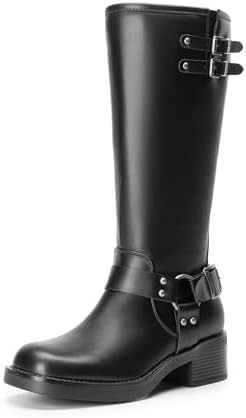 DREAM PAIRS Women's Moto Knee High Boots | Adjustable Buckles,Low Chunky Heel Biker Boots,Side Zi... | Amazon (US)