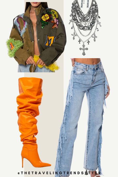 NFR outfits - jacket - fringe jeans - orange boots - silver necklace - Vegas outfits 

#LTKCyberWeek #LTKsalealert #LTKstyletip