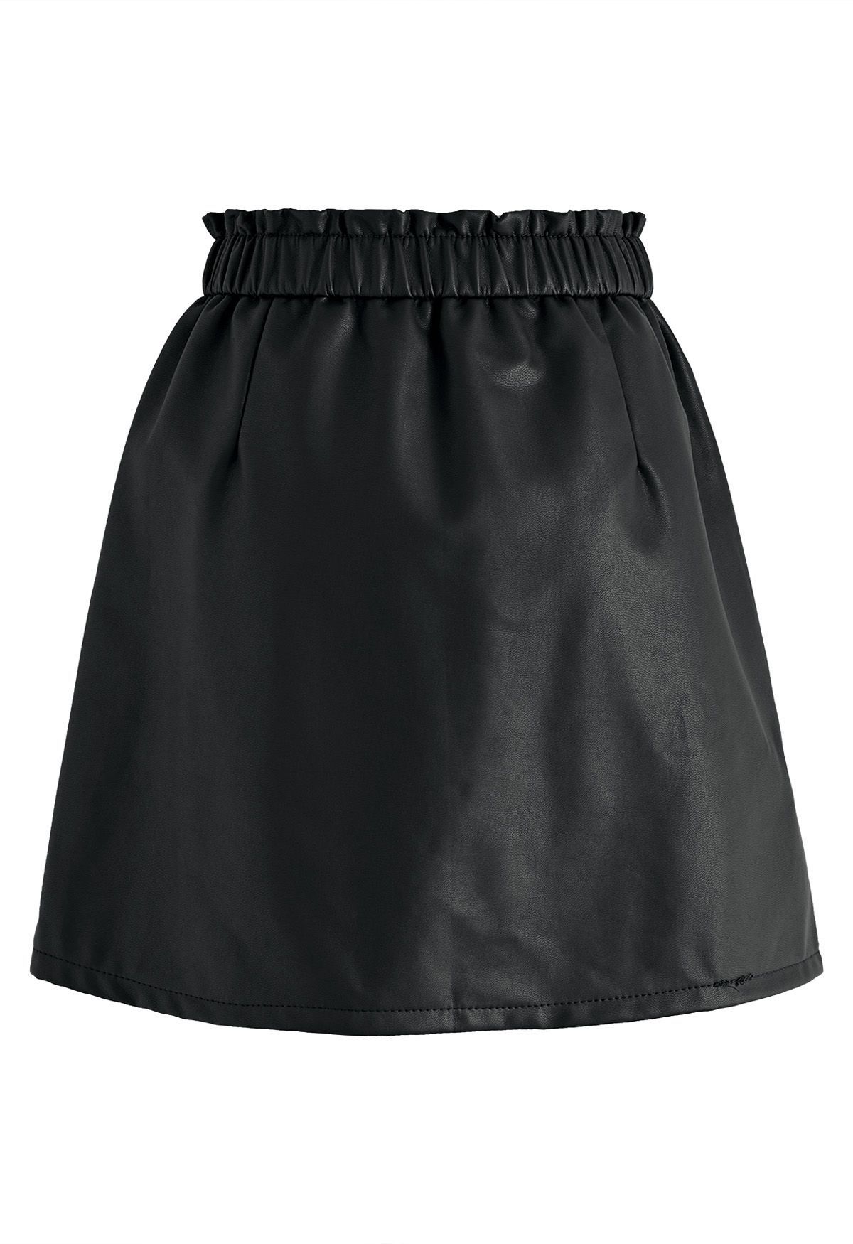 Elastic Waist Faux Leather Mini Skirt in Black | Chicwish