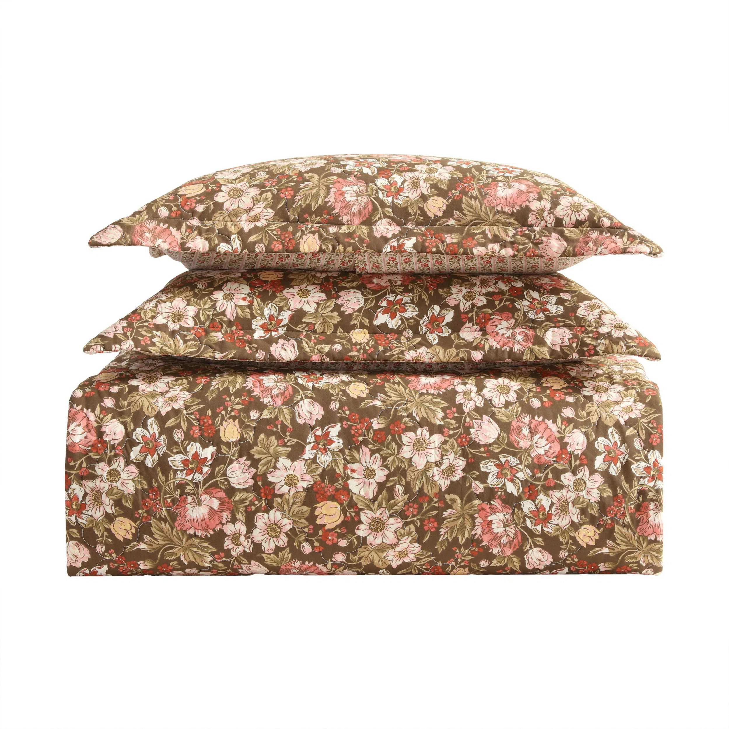Laura Ashley Marta Cotton Reversible Brown Quilt Set | Wayfair North America
