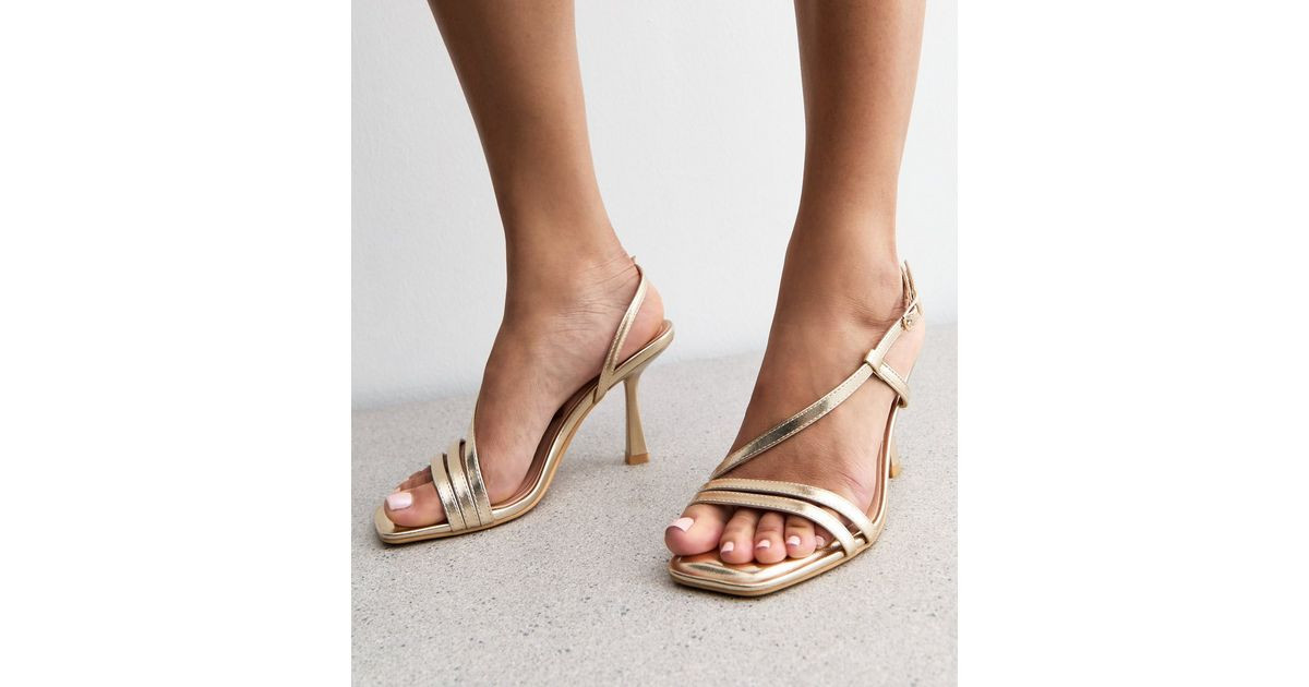 Wide Fit Gold Faux Leather Multi Strap Sandals | New Look | New Look (UK)