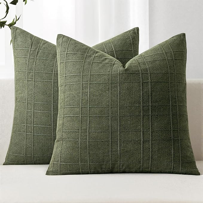 MIULEE Decorative Linen Check Throw Pillow Covers Neutral Farmhouse Vintage Spring Pillow Covers ... | Amazon (US)
