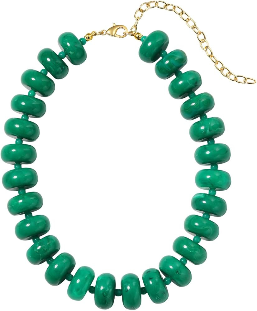 Chunky Bead Necklace for Women,Stone & Oversized Beaded Necklaces,Bold Statement Chain,Large Bead... | Amazon (US)