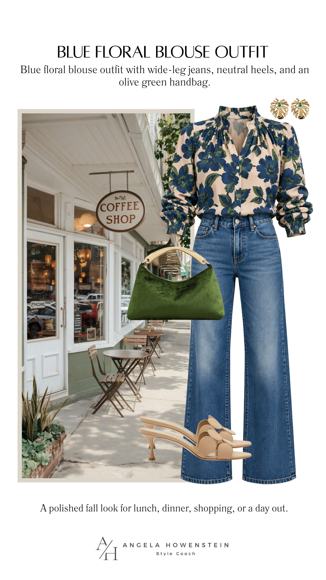 This blue floral blouse + wide-leg denim combination is such an easy way to add color and personality to your fall wardrobe. Add a pretty heel and an olive bag, and you’re ready for lunch, dinner, or a day out.

👩‍💻 LTK PRO TIPS
❤️ Heart = Support my posts ;-)
🔖 Save = Get sale & restock alerts for the things you love!
📋 Lists = Keep favorites organized (List ideas: Christmas, Birthdays, and Vacations!)
📲 Share = Send lists and products to a friend (or your daughters like me).
💬 Comment = Ask me anything, and I’ll answer. ;-) 

 #LTKootd #LTKSeasonal #LTKOver40