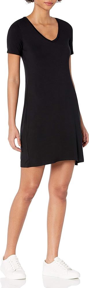 Daily Ritual Women's Jersey Short-Sleeve V-Neck T-Shirt Dress, Black, Large | Amazon (US)